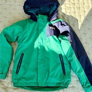 Helly Hansen Kids Green, Navy, and Teal Ski Jacket